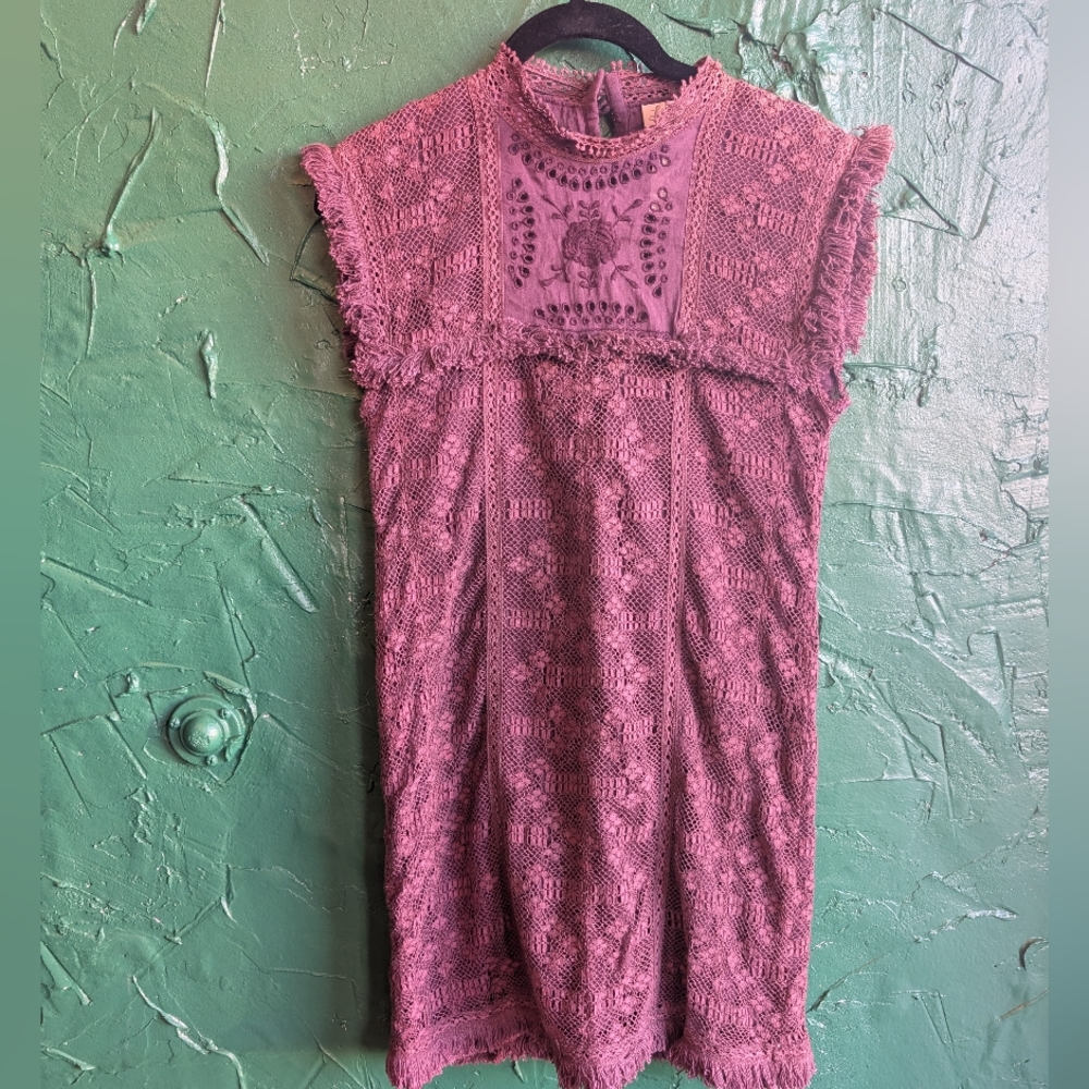 LoveShackFancy Pink Lace Mini Dress